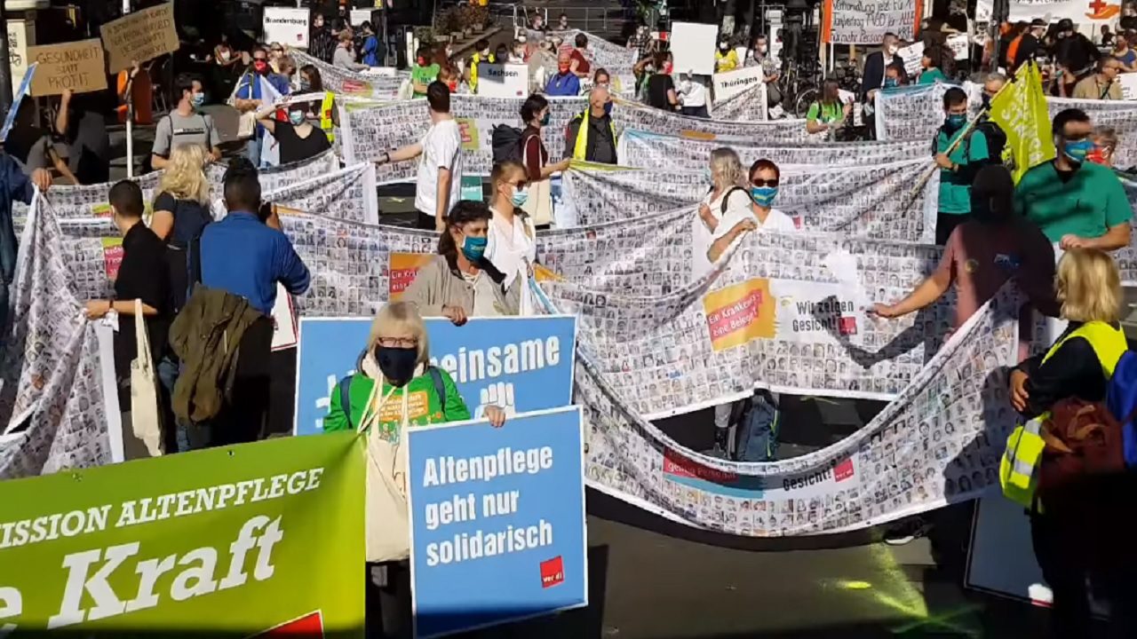 German health workers stage protest demanding better working conditions, higher wages
