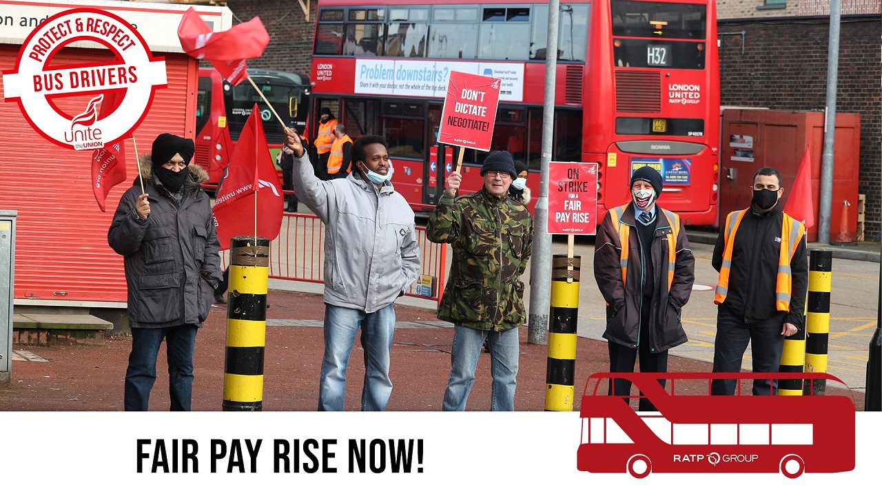 London bus drivers go on strike protesting pay cuts
