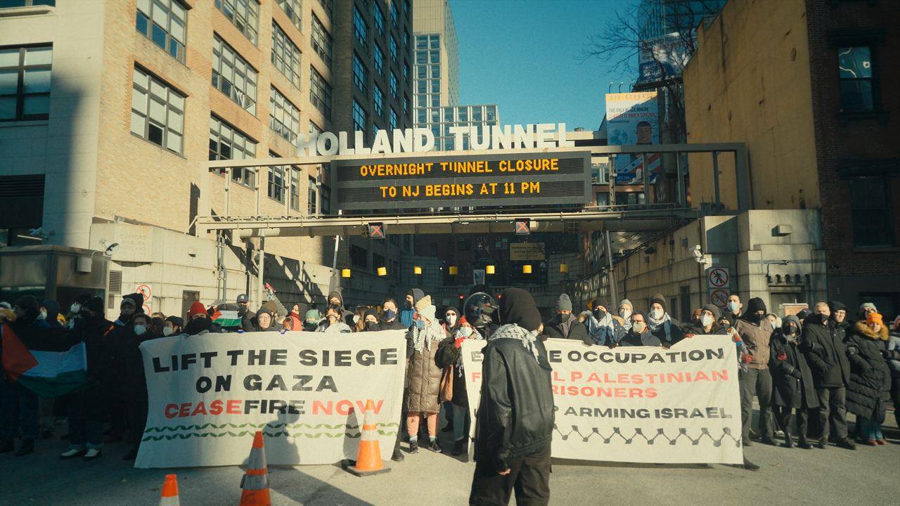 Palestine solidarity demonstrators block rush hour traffic in NYC