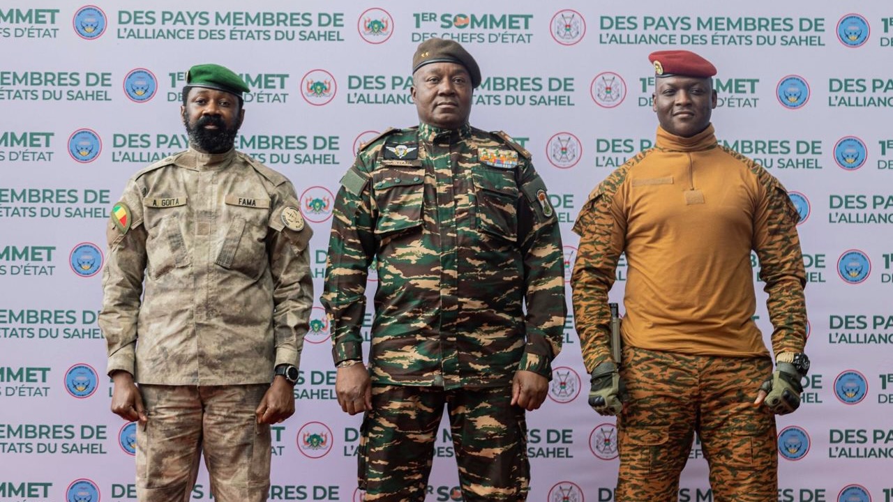 Leaders of the Alliance of Sahel States, Assimi Goïta of Mali, Ibrahim Traoré of Burkina Faso and General Abdourahamane Tchiani of Niger.