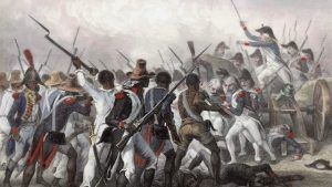 Vertières, with the V for victory - BT News painting of the Battle of Vertières