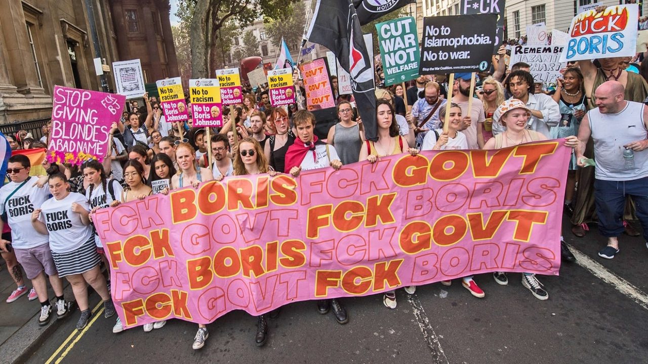 Britain greeted its new prime minister with roadblocks and ‘Fck Boris’ banners