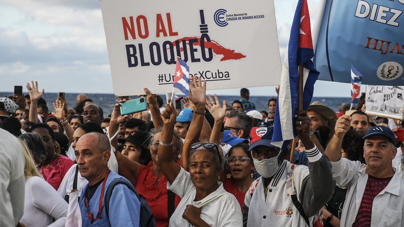 Cubans march against the US blockade