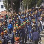 Bolivian workers marching in La Paz