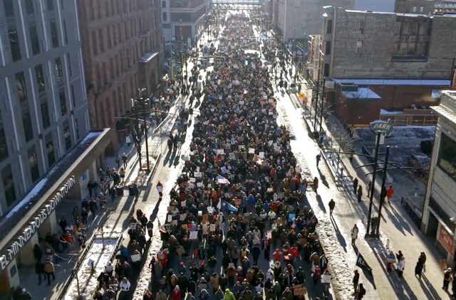Minneapolis ICE Out Crowd Aerial - BT News